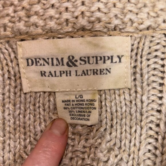 Ralph Lauren Denim & Supply Cable Knit Shawl Collar Cardigan Mens L Cotton Linen - Picture 2 of 16